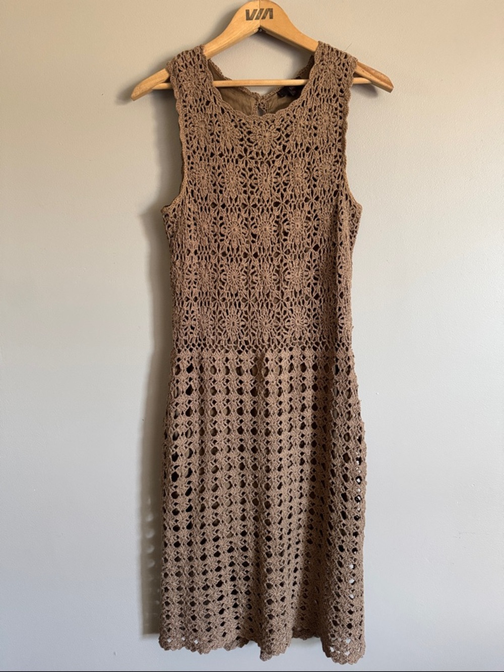 Vintage Brown Crochet Midi Dress